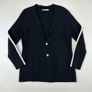 Oui black knit blazer cardigan Womens Size 12 contrasting stripes cotton silk